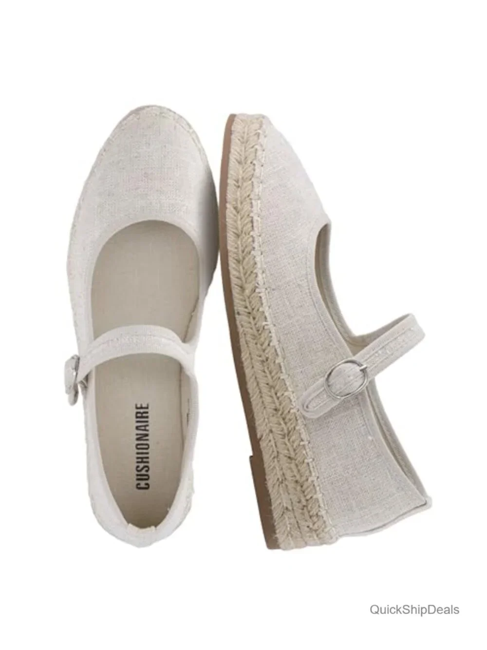 Canvas Mary Jane Flat Espadrilles with Adjustable Strap, Cushioned Comfort